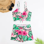 High Waist Bikini Swimsuit Women 2024 Floral Print Swim Suits Drawstring Front Shorts Boxers Swimwear Trunks Pool Bathing Suit
