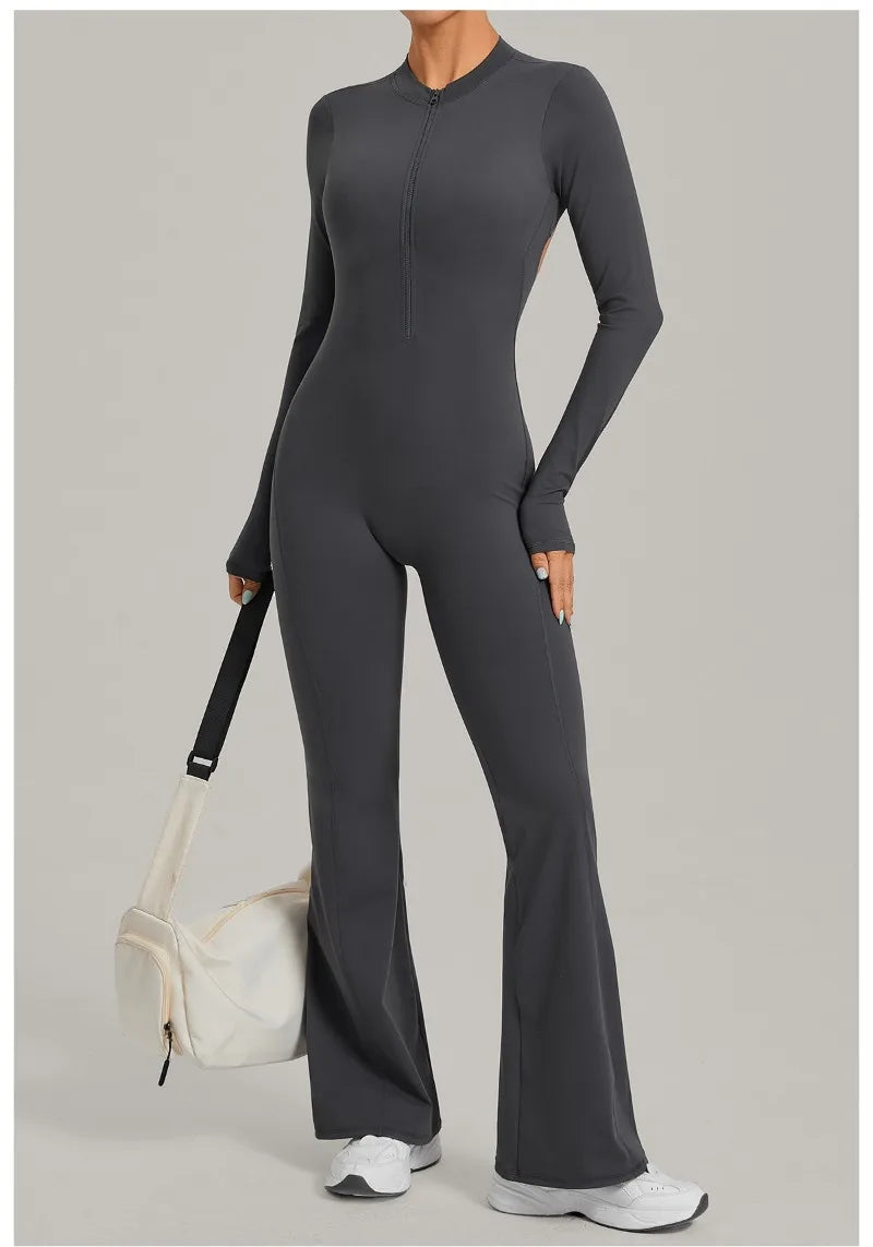 Women's Seamless Yoga Jumpsuits Sports Fitness Gym One-piece Long-sleeves Hip-Lifting Beauty Back Workout Training Bodysuits