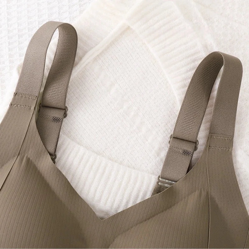 3Pcs/Set Women Seamless V-Neck Bra Plus Size Support Ribbed Bras Sexy Lingerie Detachable Bust Pads Comfort Intimates M-4XL