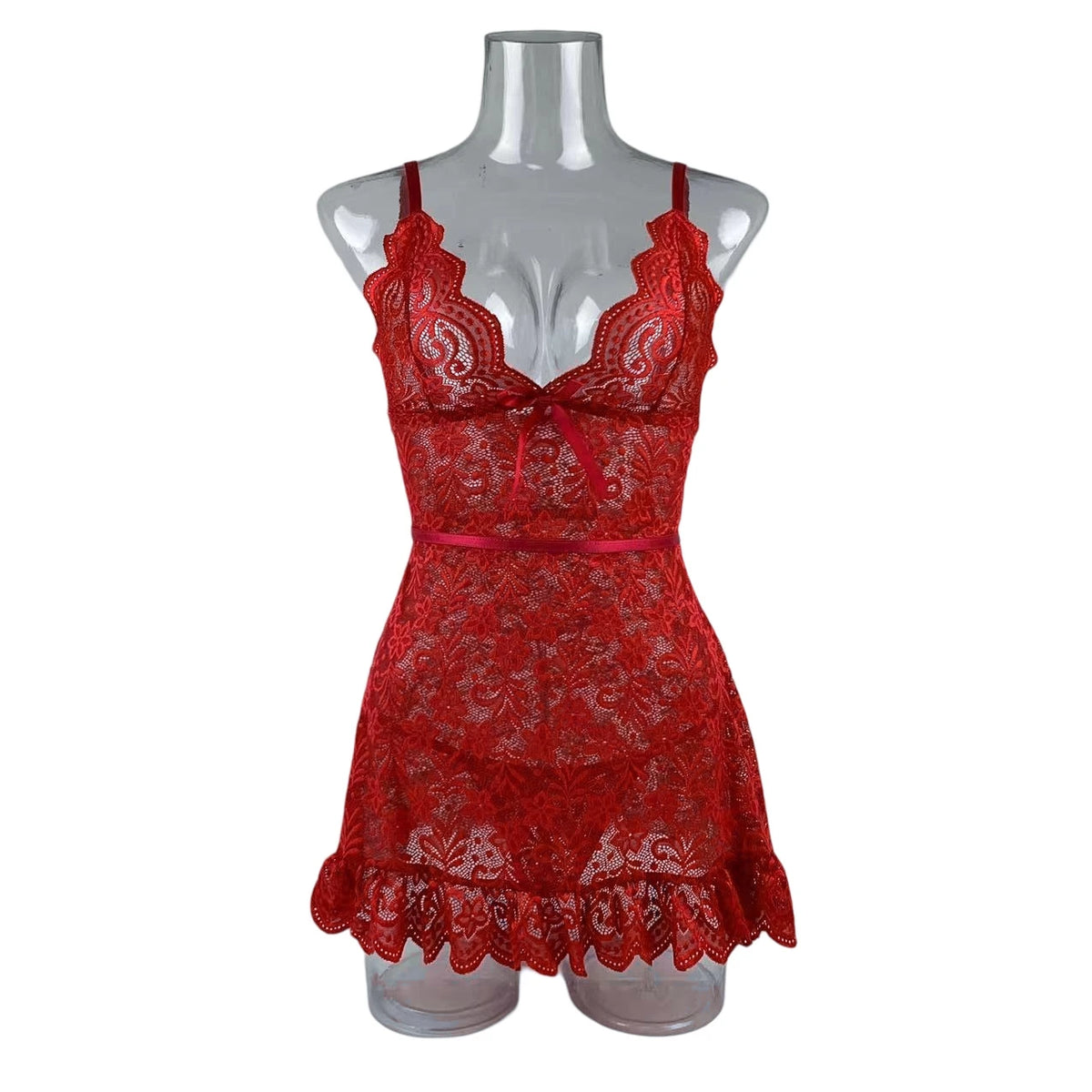 Lace Splicing Perspective Sexy Lingerie Set Erotic Crotchless Sleepwear Pajamas Set Lace Night Dress Nightgown G-string