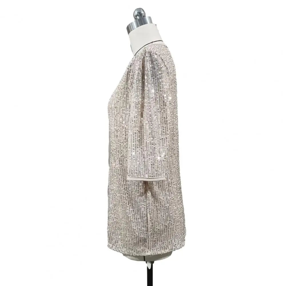 Shiny Sequins Tee Shirt Women T-shirt V-Neck Short Sleeve Loose Fit Summer Sexy Tops Holidays Parties Wear