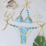Halter Crystal Rhinestone Diamond Bikini 2025 Female Swimsuit Women Swimwear Two-pieces Bikini Set High Cut Bathing Suit Swim