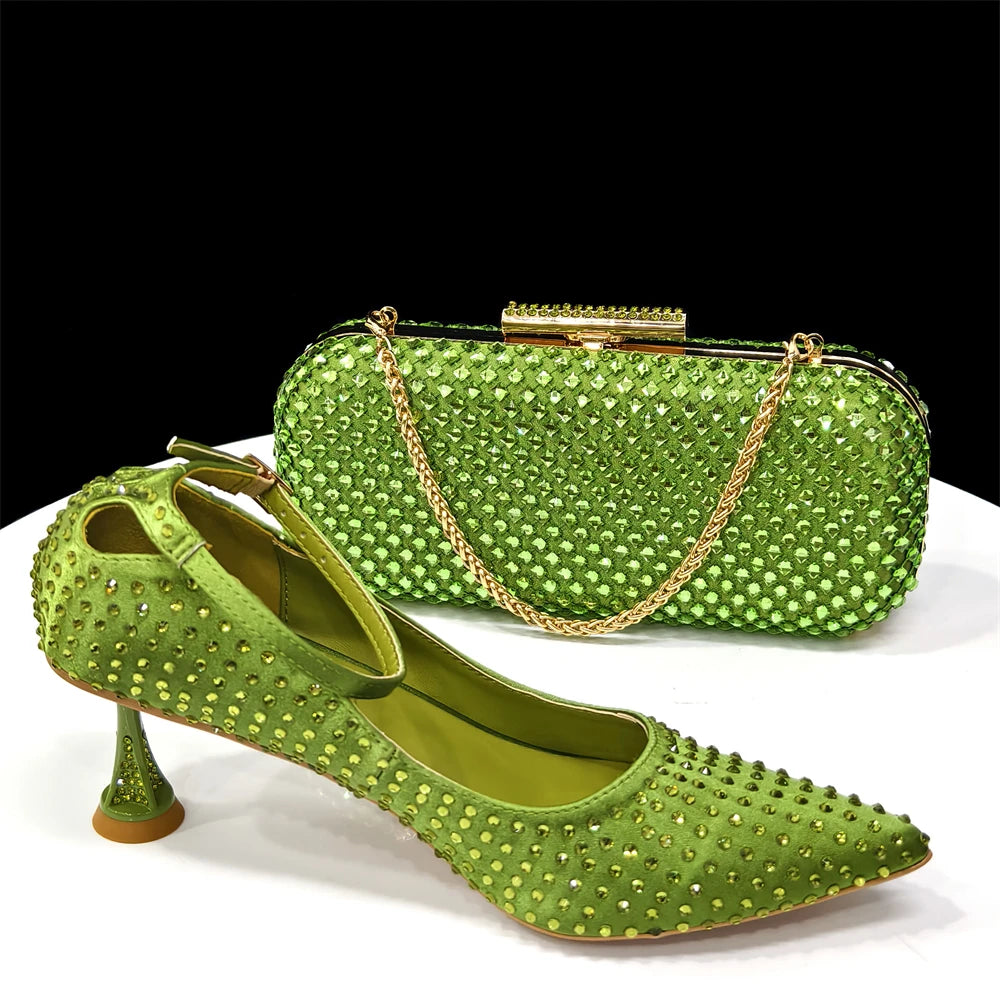 Doershow Italian Shoe and Bag Set New beautiful Women Shoes and Bag Set In GREEN Italian Shoes with Matching Bag set HSH1-1
