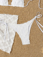 Sexy White Cover Up Skirt 3 Piece Bikini Women Lace Bandage Thong Swimsuit 2025 Beach Push Up Bathing Suit Swimwear Biquini