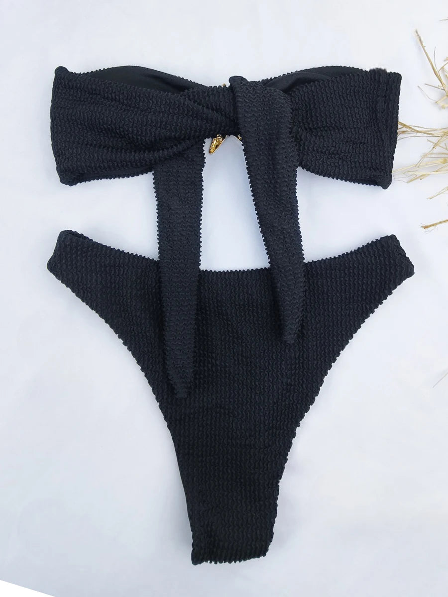 2026 Bandeau Bikinis Starfish Swimsuit Women Sexy Padded Swimwear Female Solid Beachwear Bathers Bathing Swimming Swim Suit