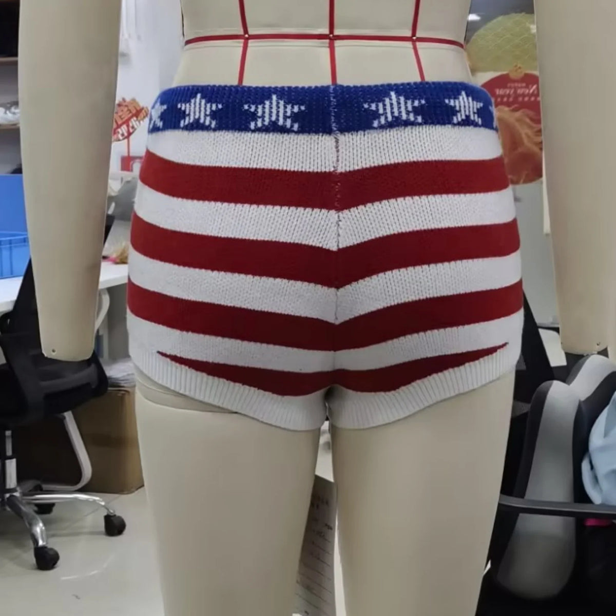 Women Casual Streetwear Shorts Elastic Waist Stars and Stripes Print Slim Fit Skinny Shorts Knitted Micro Shorts