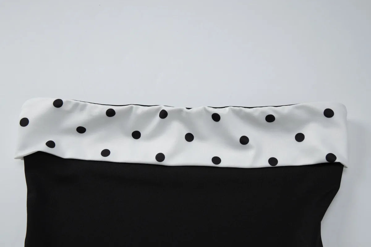 FDYOUI Women's Summer Polka Dot Patchwork Black Corset Sexy Off Shoulder Slim Crop Tops Streetwear Y2K Girls Backless Tank Top