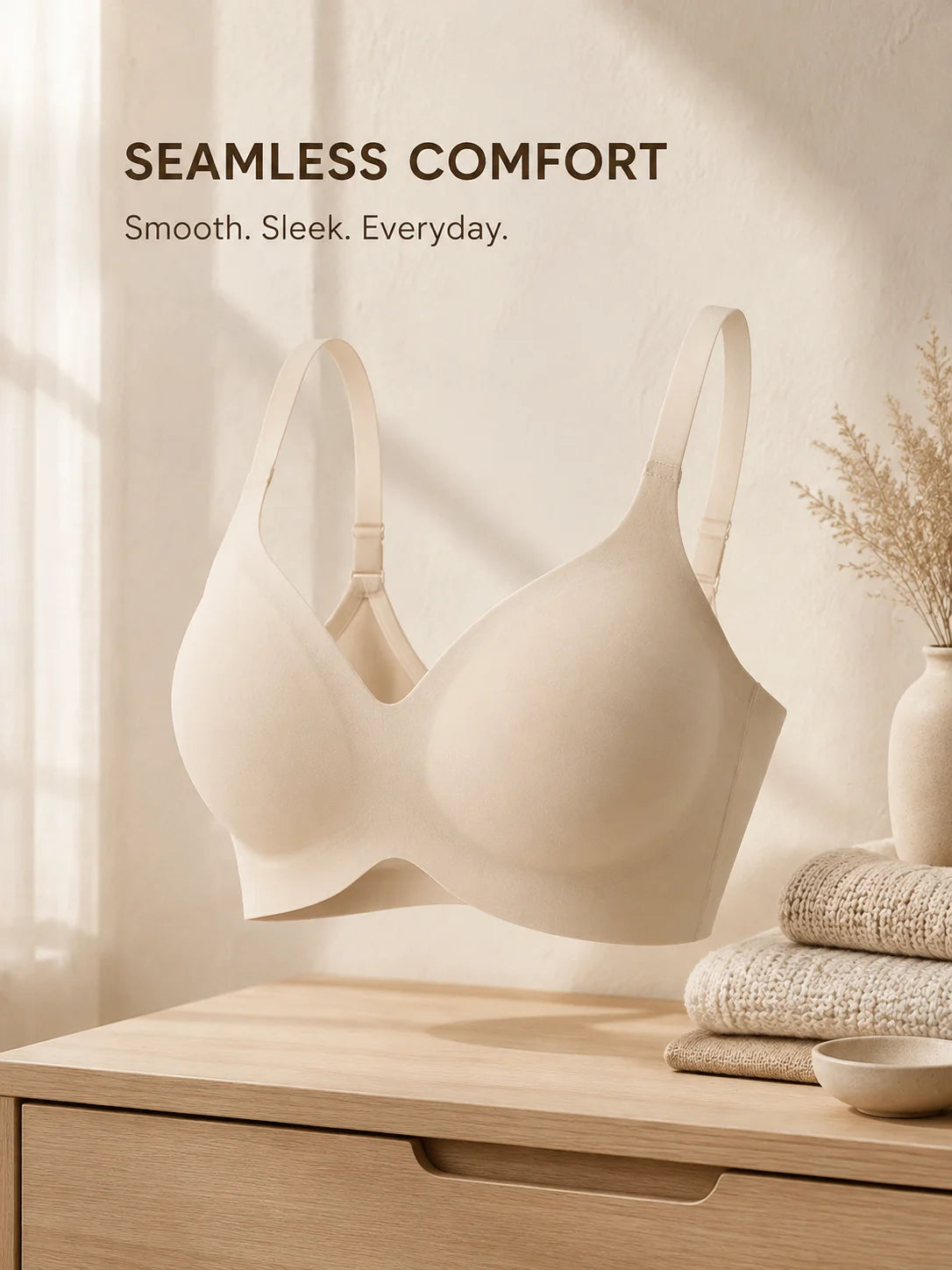 Wireless Seamless Bra Women V-Neck Push Up Comfort Bralette Removable Pads Adjustable Straps Solid Basic Underwear
