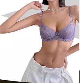 French Sexy Lace Bra for Small Boobs, Wirefree Bralette Ultra Thin, Light Support Traceless Bra Women White Lingerie Set MOYISU