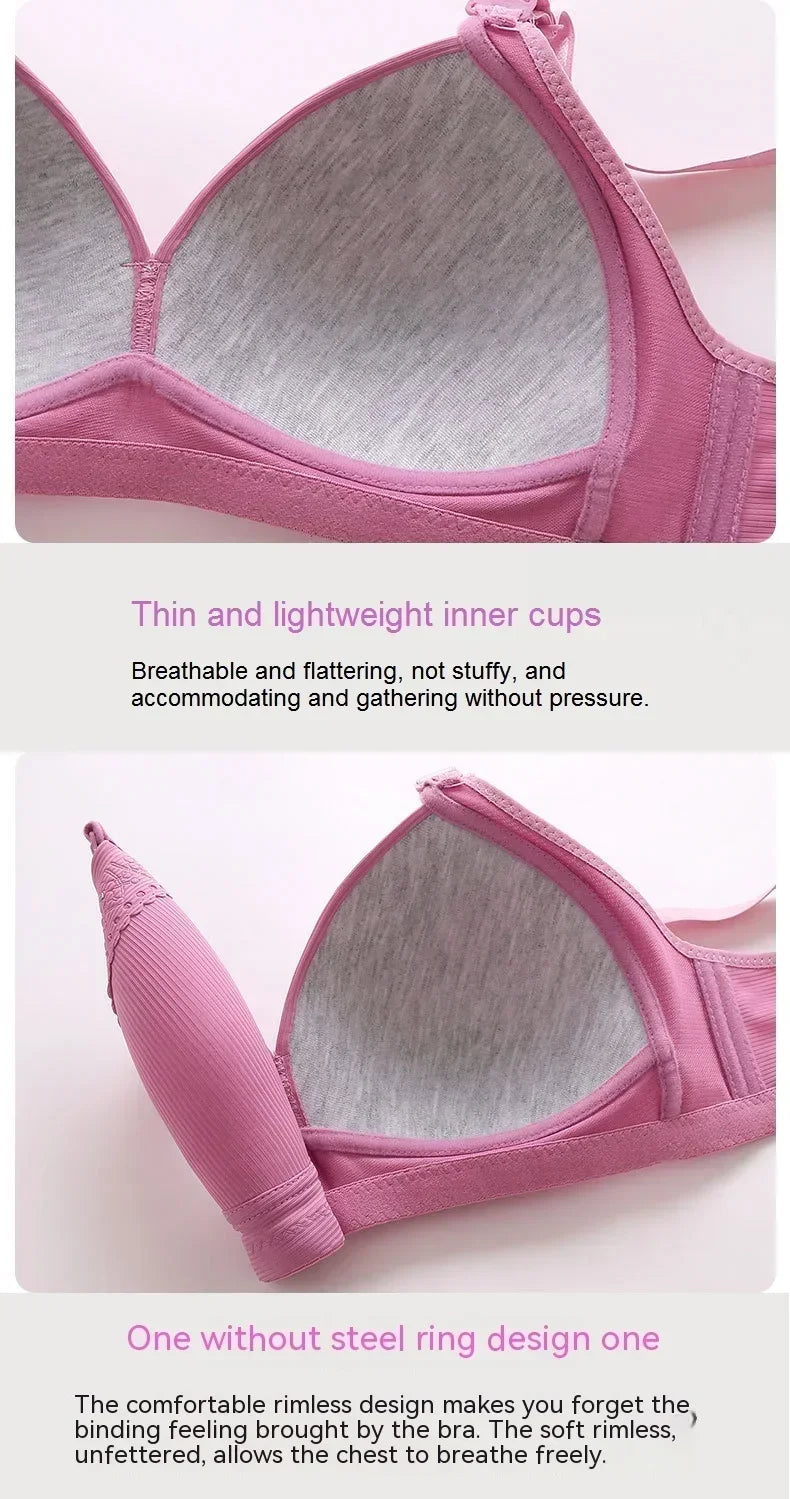 Gathered Side Collection Lifting Underwear Breasts Brassiere Large Size Bra Full Cup Underwear Brassiere No Steel RingBra