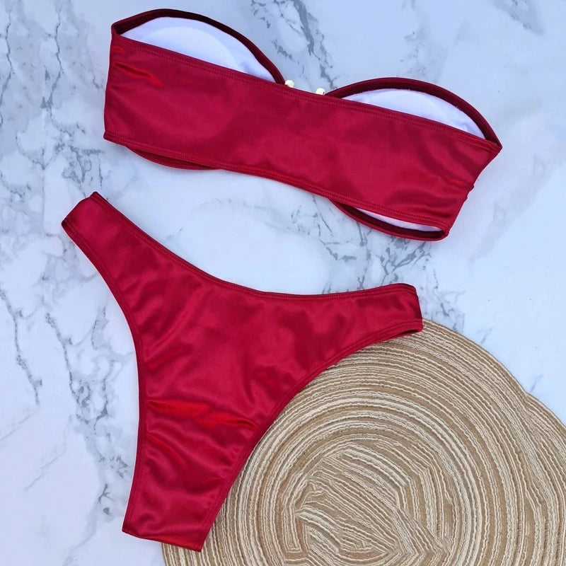 Sexy U Shaped Bandeau Bikinis Sets Mujer Strapless Swimwear Women Gold Swimsuit Bathing Suit Biquinis Brazilian Bikini Swim 2026