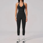 Summer Seamless Yoga Sets Women V Neck Slim Sports Tank Top Fitness Suit Peach Hip High Elasticity Leggings Running Tracksuit