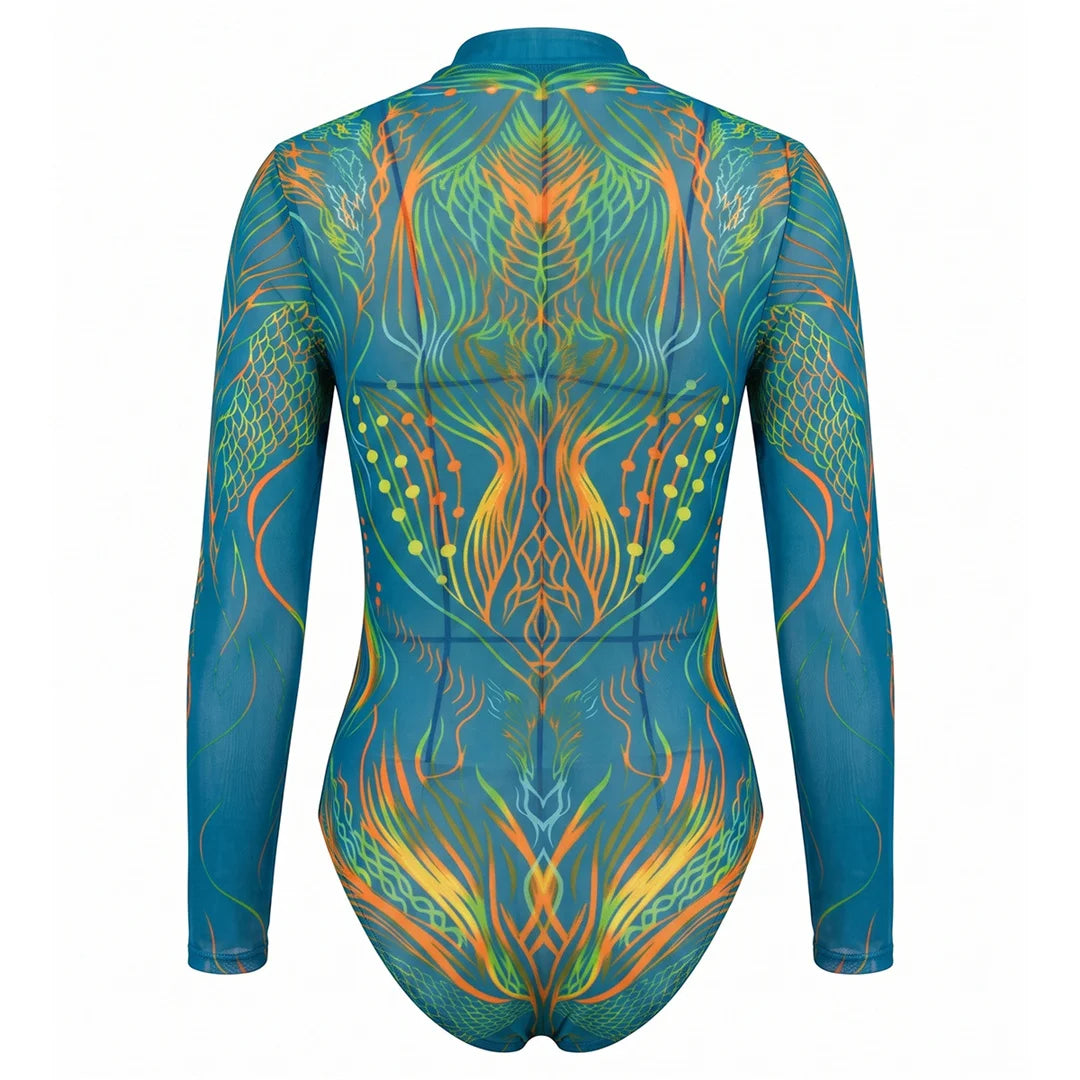 S - XXL New Printed Long Sleeve With Pants Zipper Women Swimwear One Piece Swimsuit Female Padded Bather Bathing Suit Swim V8356