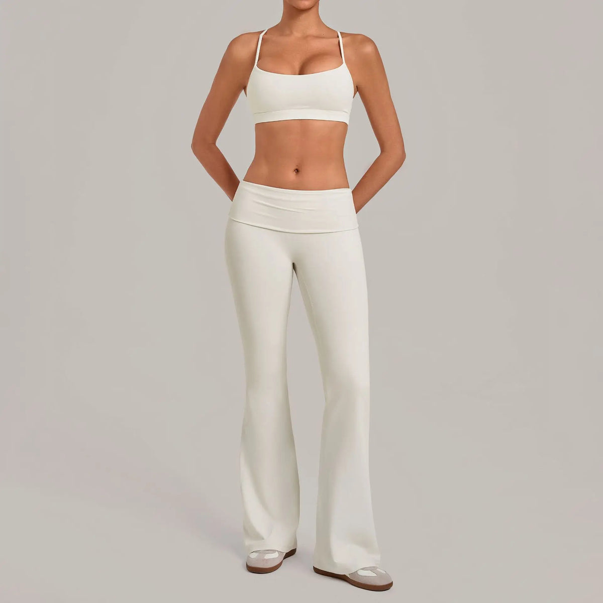 Women's Yoga Sets Sports Fitness Sling Cross Beauty Back Bra Training High Waist Hips-Lifting Flare-Pants Suits Gym Workout Sets
