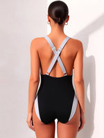 Sexy White Black Contrast One Piece Swimwear Women 2026 Hollow Out Back Cross Slimming Swimsuit Beach Holiday Bathing Suits