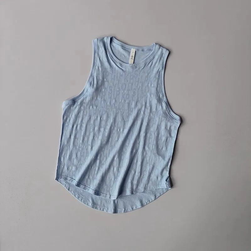 Women's Summer Lightweight Printed Loose Sleeveless Yoga Vest I-Shaped Sports Top