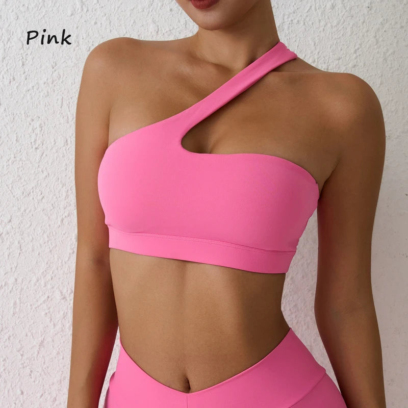 DIAS FIT JOY One-Shoulder Sexy Sports Bra Yoga Fitness Training Outwear with Detachable Beauty Back Design for Women