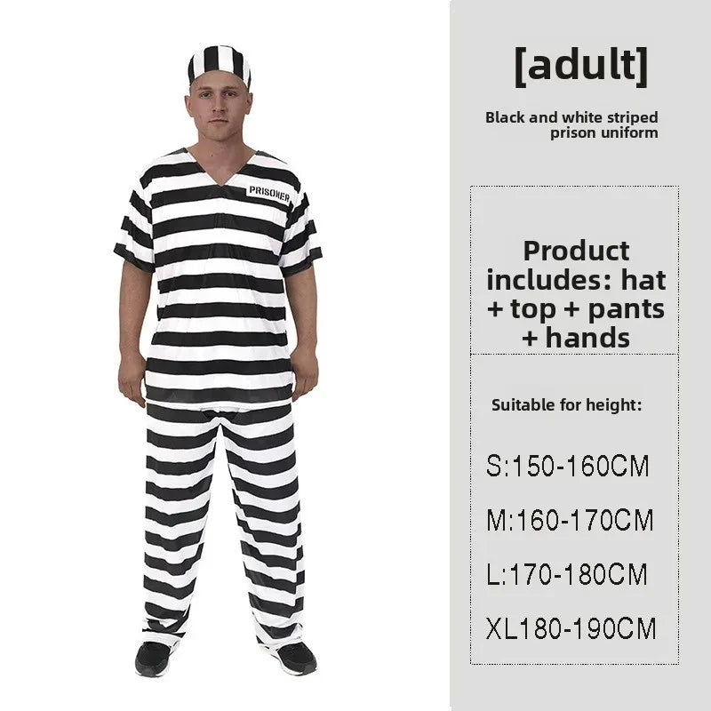 Halloween prison uniforms, prisoner costumes, children's orange prison uniforms for masquerades, black and white striped prisone
