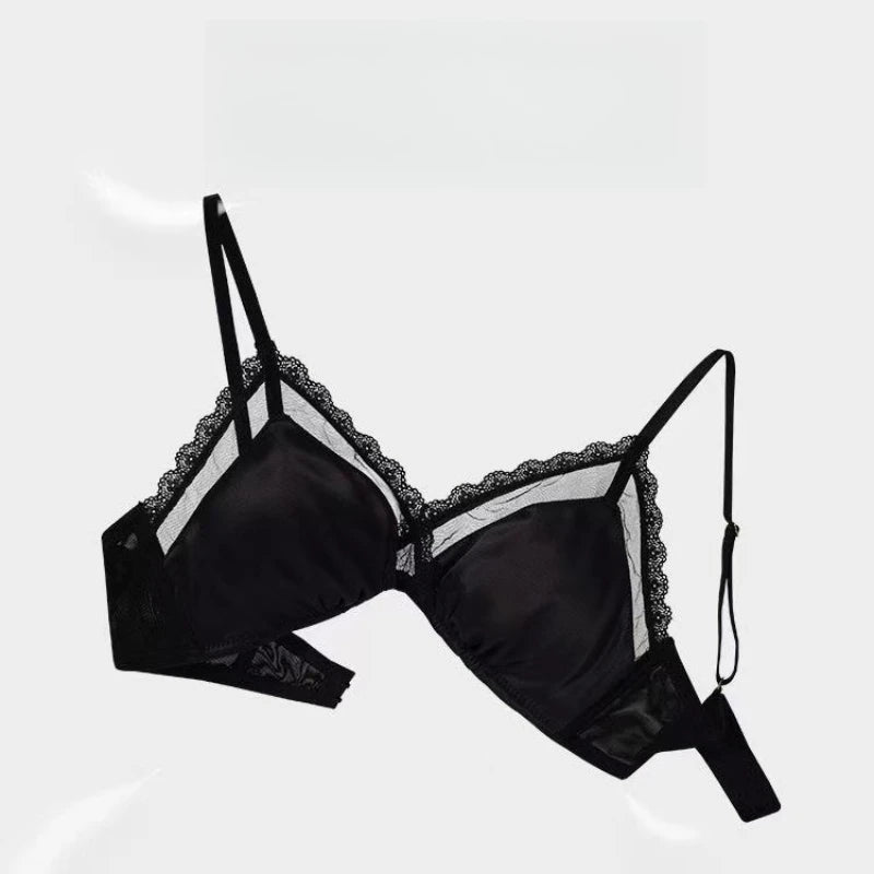 Sexy Thin Triangle Cup Women's bra Tube Top Solid Color Lace Side No Rims Push Up Bra With Padding Gather Backless Bra For Girl