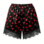 Summer Women’s Satin Lace Hem Shorts Elastic Waist Loose Fit Wide Leg Short Pants Casual Lounge Bottoms Solid Color