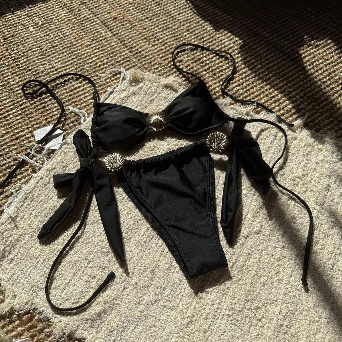 Metal Shell Halter Strappy High Cut Bikini Female Swimsuit Women Swimwear Two-pieces Bikini Set Bather Bathing Suit Swim Lady