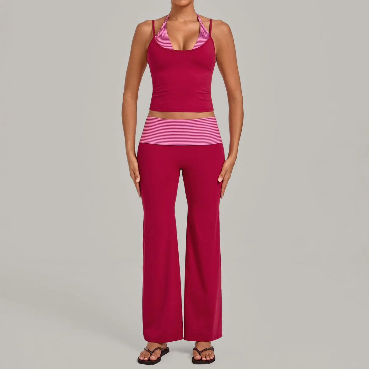Women's Sleeveless Yoga Set Sports Workout High Waist Butt-Lifting Flared Pants Suits Beautiful Back Slim-Fit Running Vest Sets