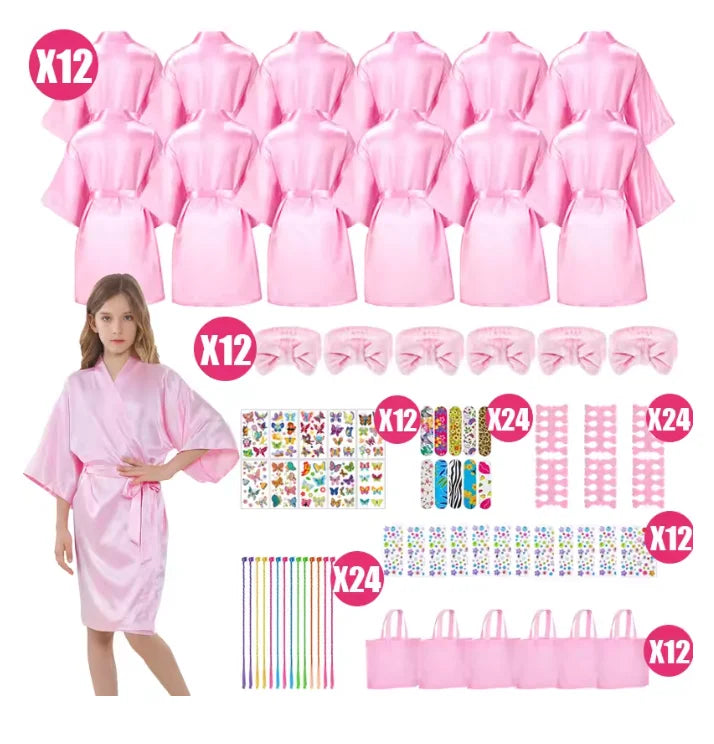 6-15Pcs Spa Party Robes for Girls Supplies Favors Kids Gowns Robe Soft Spa Headband Sleepover Birthday Party