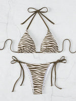 Sexy Zebra Striped Bikini Women Halter Push Up Triangle Swimsuit Brazilian Summer Bathing Suit Micro Swimwear 2025 Swimming Suit