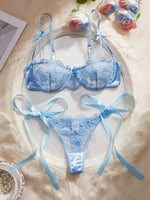 Lady Floral Embroidery Lingerie Set Women Sheer Bra and Brief Underwear Set Satin Sexy Intimates Underwear
