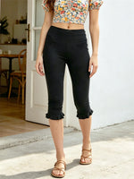 Womens Summer Capris Bow Tie Solid Color Elastic Tight Slim Fit Flared Pants Fashion Casual Comfortable Cropped Pants