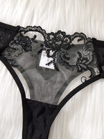 Black Embroidered Floral Pattern Pajama Set - A Sexy Bra and Stockings Combination Set for Women ZA824034
