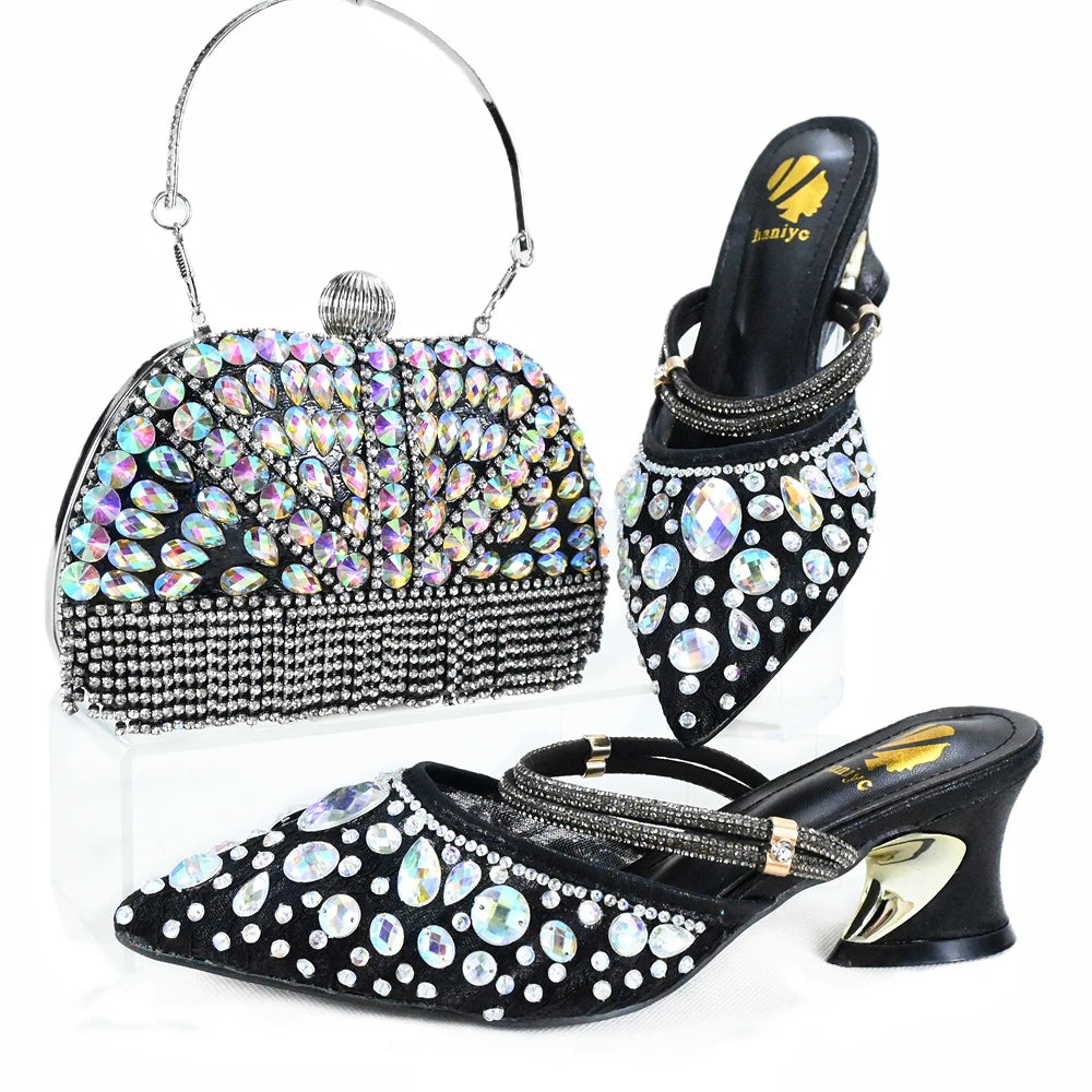 Doershow High Quality African Style Ladies Shoes And Bags Set Latest gold Italian Shoes And Bag Set For Party1-10
