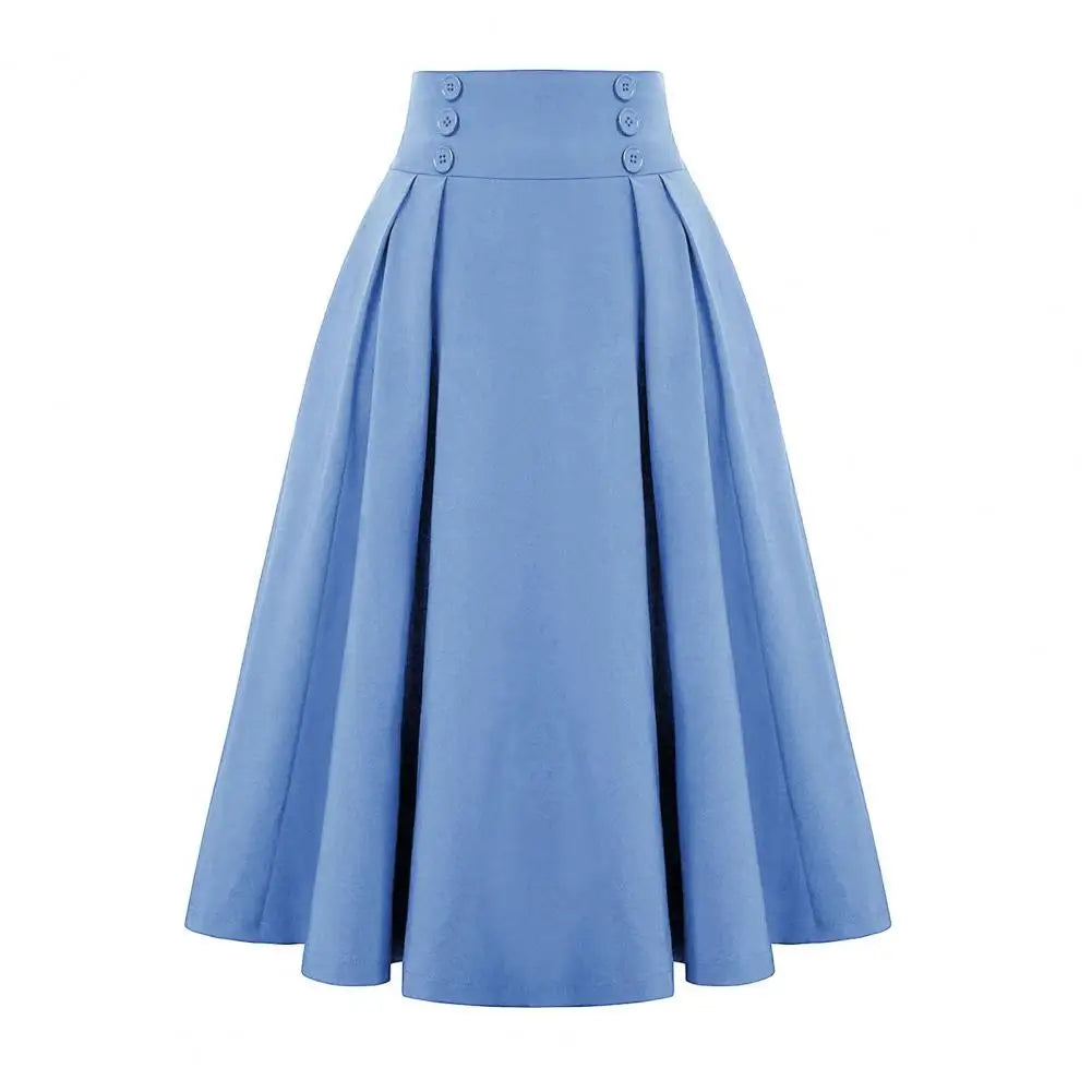 A-Line Midi Skirt Women Skirt Elastic High Waist Contrast Color Plaid Print Large Hem Mid-Calf Length Skirt Daily Wear