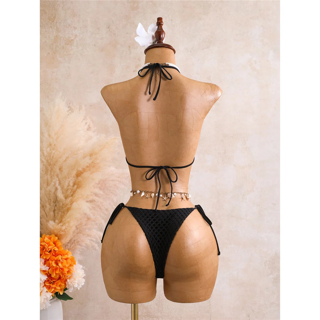 With Skirt 3D Flower Halter Bikini Women Swimwear Female Swimsuit Three-Pieces Bikini Set Padded Bather Bathing Suit SwimV8346