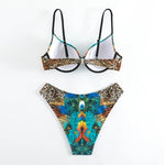 Peacock Leopard Printed Underwired Bra Cup Bikini Women Swimwear Female Swimsuit Two-pieces Bikini Set Push Up Bathing Suit Swim