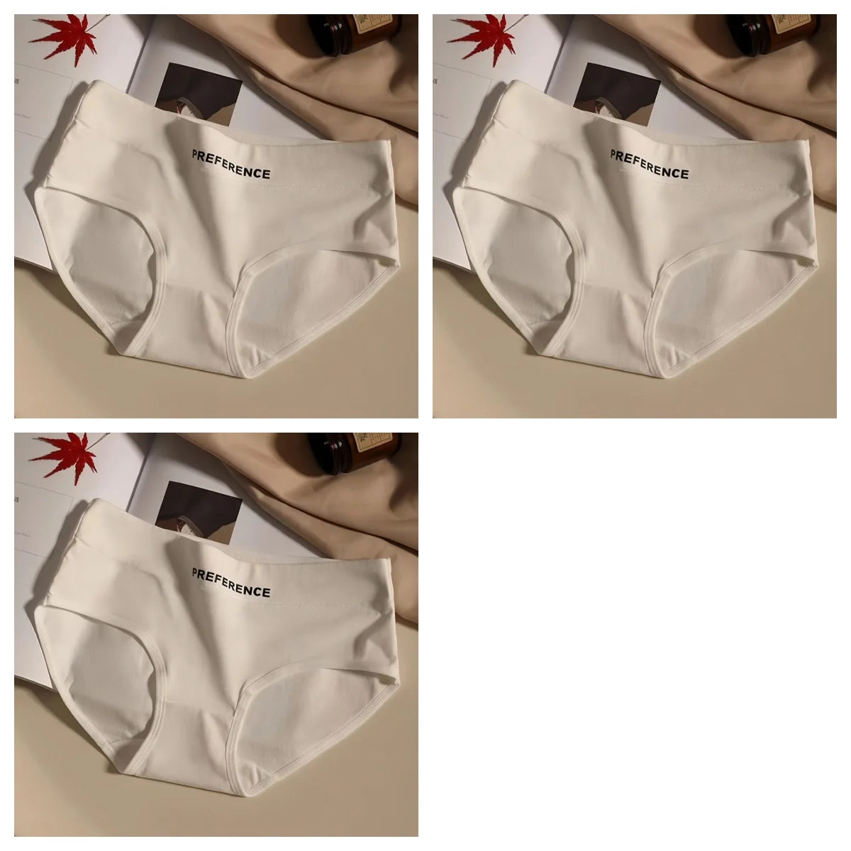 3Pcs/Set Women Soft Cotton Panties Mid Waist Briefs in Warm Tan Minimalist Intimates Breathable Stretch Underwear Size M-2XL