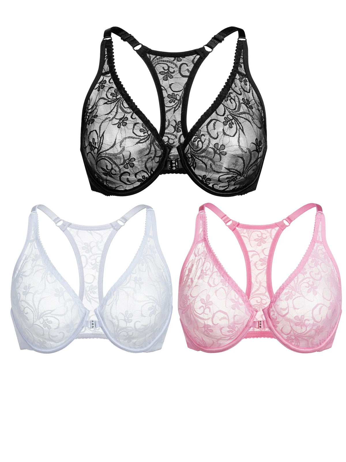 Womens Front Button Lace Bra Underwire Underwear Elegant Embroidery Beautiful bBack Plus Size Lingeire A B C D E F Cup