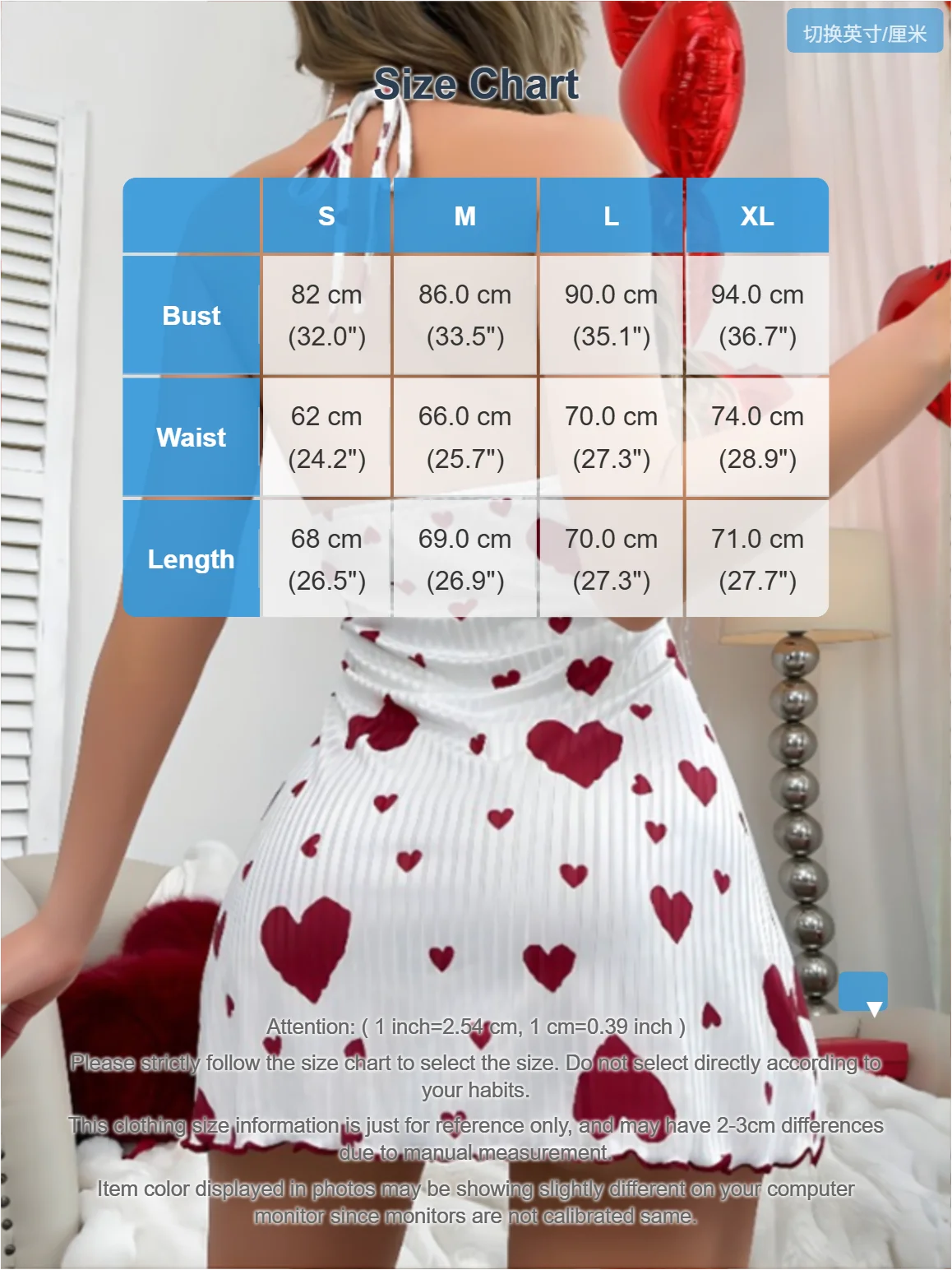 Backless Deep V Neck Nightgown Women White Heart Print Chemise Ribbed Mini Sleepwear Bow Detail Soft Lingerie Dress