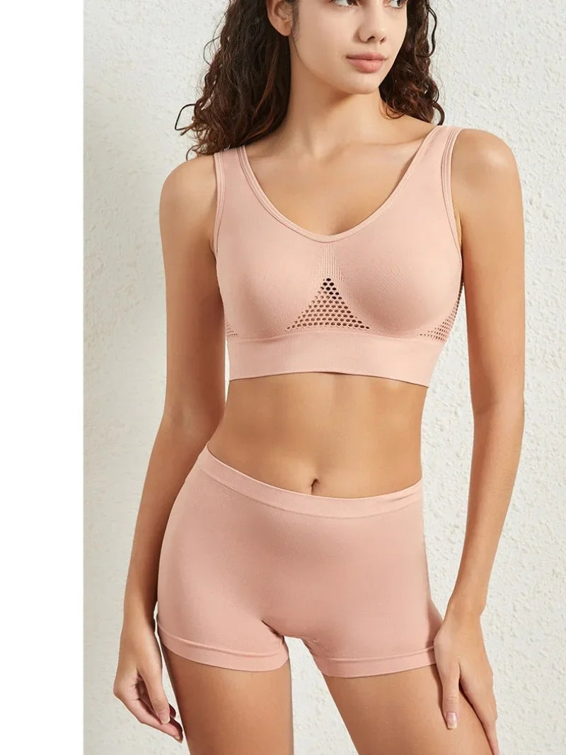 Seamless Bra Set Women Low Waist Underwear Female Tanks Bra Top Sexy Thong Panties Casual Sports Lingerie Set Girls Intimates