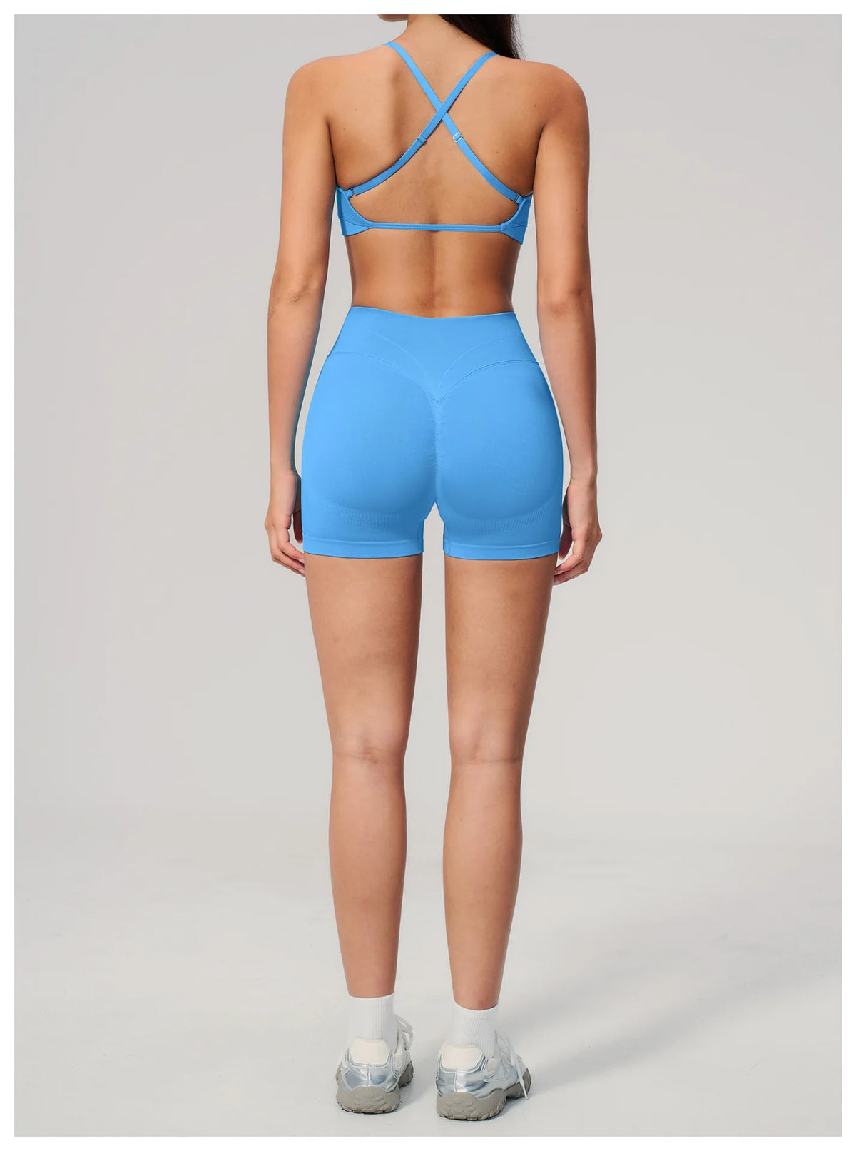 Seamless Yoga Excersize Sets Women Cross Back Sports Bra Tracksuit Workout Clothes High Waist Hip Lifting Shorts Fitness Suits