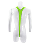 DEKA Mens Glossy Mankini One-Piece Swimsuit Bulge Pouch Thongs V-Shaped Suspender Bodysuit Hollow Out Swimwear Underwear Clubwea