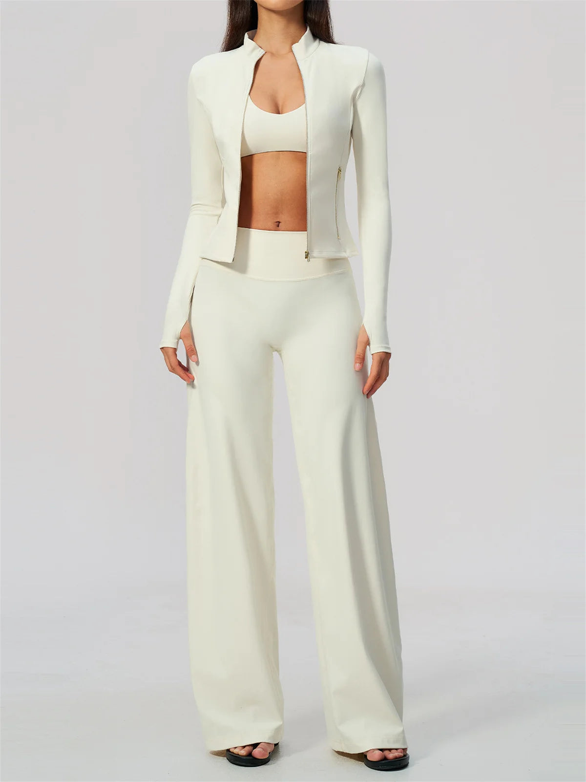 3 PCS Yoga Sets Women Long Sleeve Zipper Slim Jacket+sports Bra+high Waist Flare Pants Fitness Suits Gym Exercise Athletic Wear