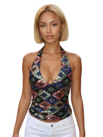 Summer Women Sequin Vest Open Back Sleeveless Halter Slim Fit Tank Tops Sexy Fashion Street Retro Corset Shirts