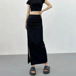 2026 New Pleated Side High Slit Half Length Skirt Women's Summer Spicy Girl Pure Desire Slim Wrap Hip Solid A-line Skirt 7MHN