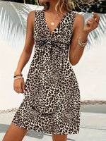 Summer Style Leopard Print Mini Dress Women Fashion Vacation Elegant Vintage V-neck Sleeveless Vestidos Nightclub Party Dresses