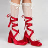 2026 Big Size 43 Cute Red Lolita Ankle Wrap Pumps Sweet 9cm Square High Heels Gothic Cosplay Ballet Style Mary Janes Shoes Women