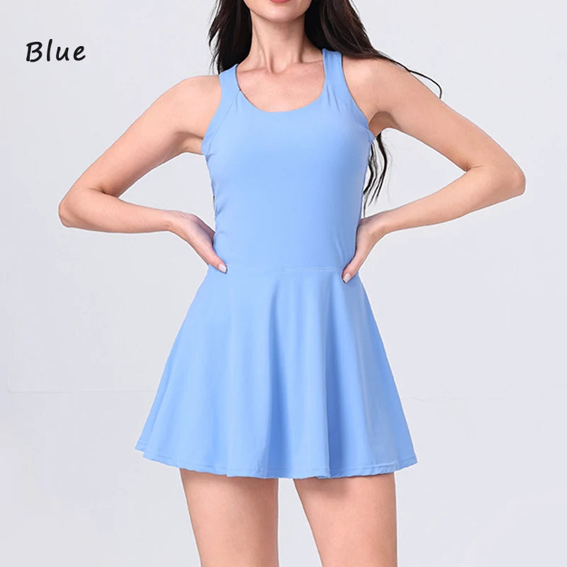 DIAS FIT JOY Anti-Peek Tennis Skirt Cycling One-Piece Fitness Yoga Skirt Hollowed Out Beautiful Back