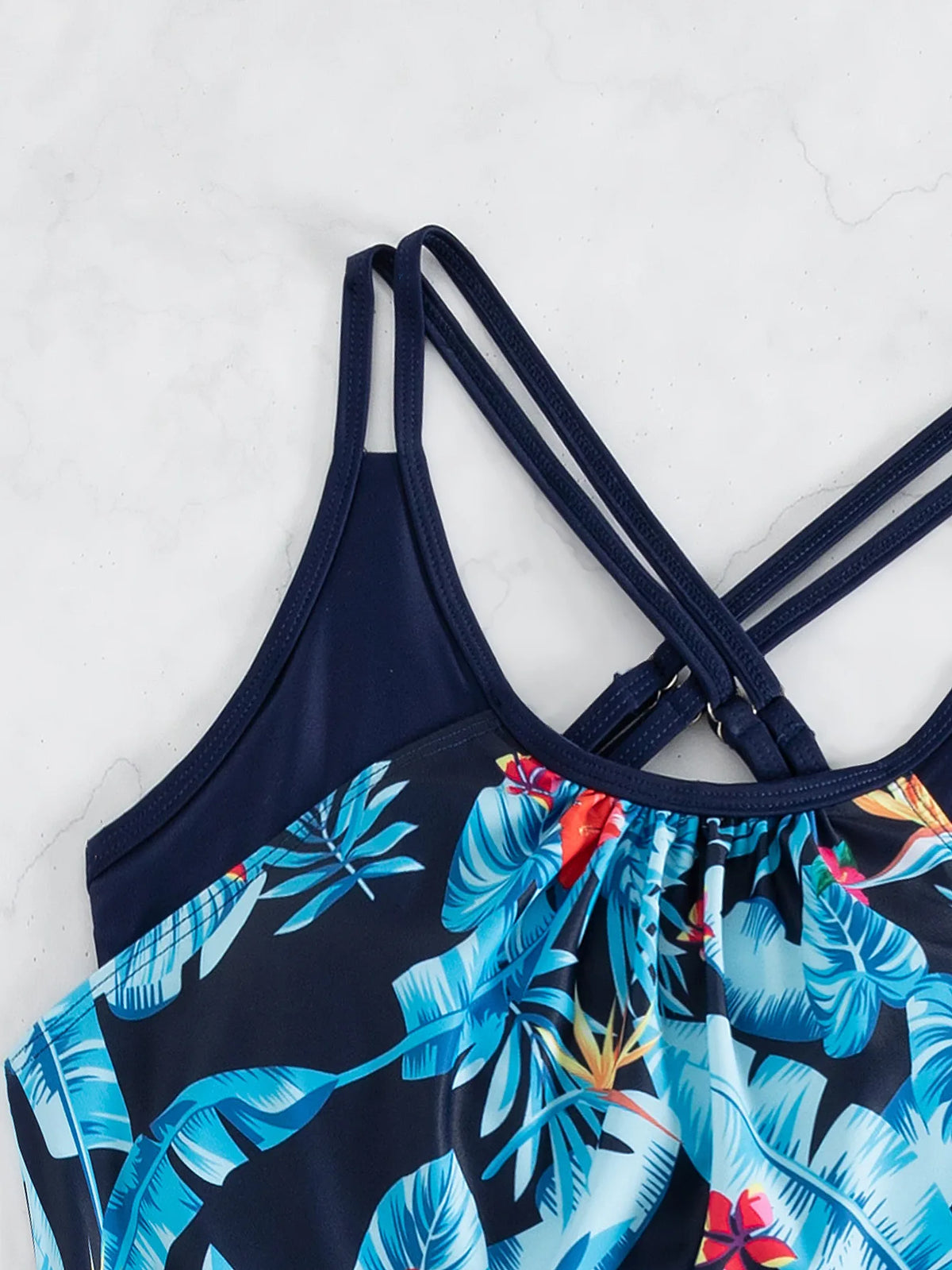 Women's Conservative 2 Piece Swimsuit Black Stripe Print Patchwork Tankini Bikini Set Suspender Cross Backless Bathing Suit 2025