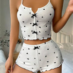 Women's Pajamas Set Sleepwear 2 PCS Short Tank Tops And Shorts S M L White Ventilate Soft Casual Love Printing