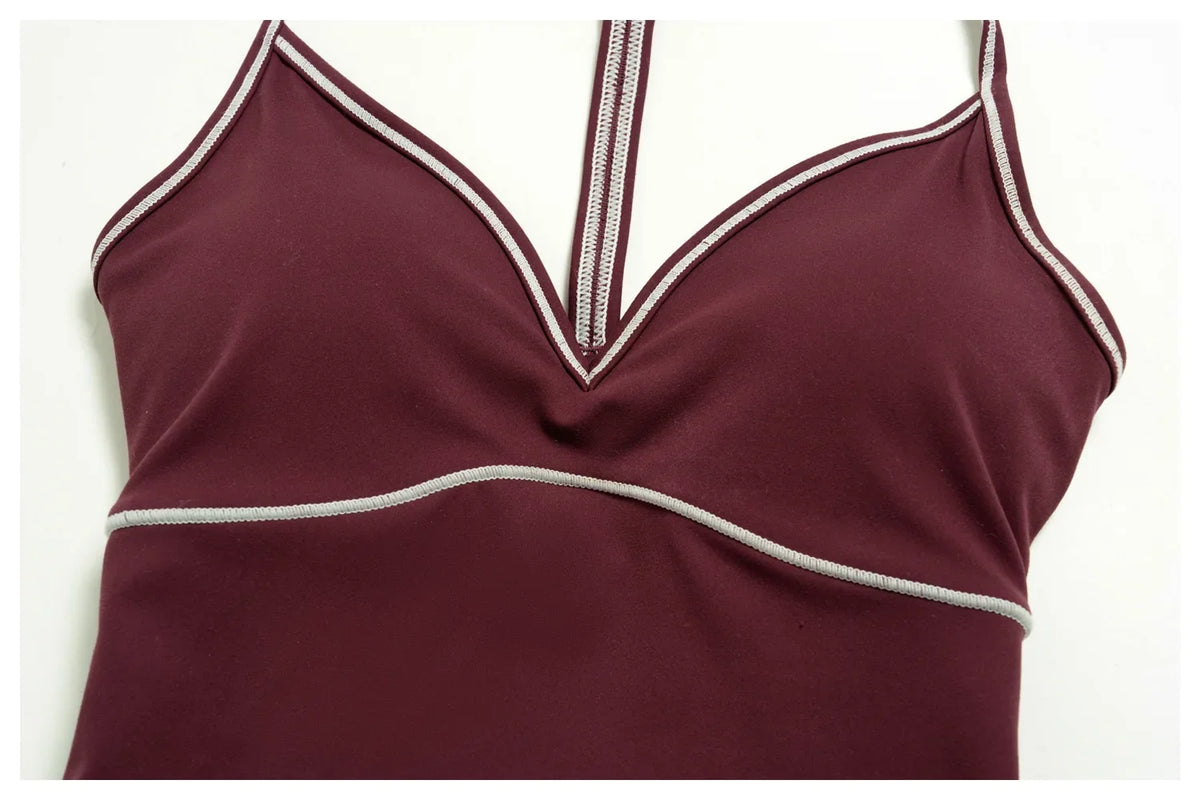 Summer Back I Shaped Sports Bra Sexy Deep V Neck Contrast Color Slimming Yoga Tank Top Outdoor Workout Fitness Gym Running Vest